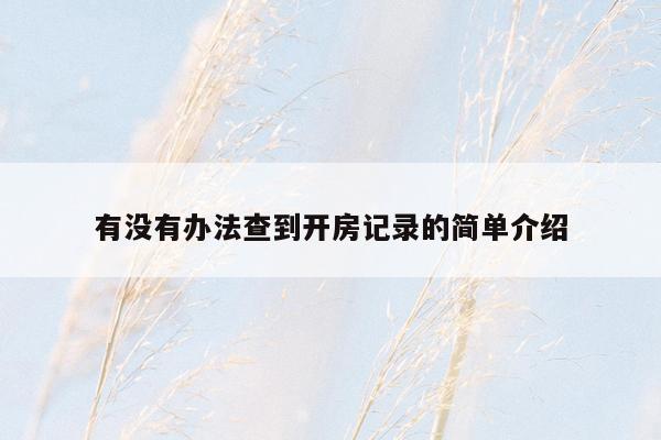 有没有办法查到开房记录的简单介绍