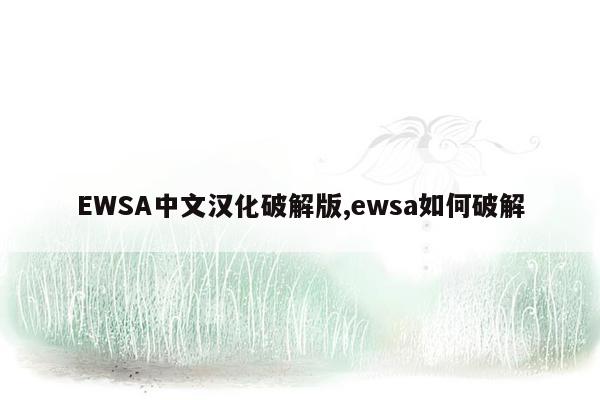 EWSA中文汉化破解版,ewsa如何破解