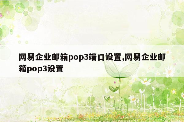 网易企业邮箱pop3端口设置,网易企业邮箱pop3设置