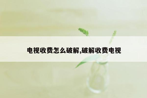 电视收费怎么破解,破解收费电视