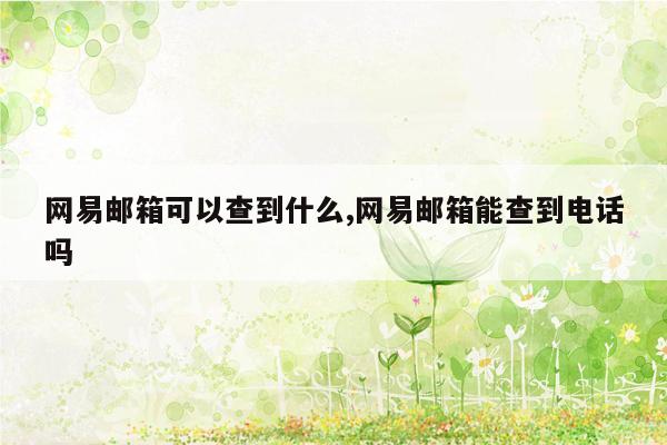 网易邮箱可以查到什么,网易邮箱能查到电话吗