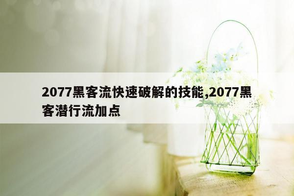 2077黑客流快速破解的技能,2077黑客潜行流加点