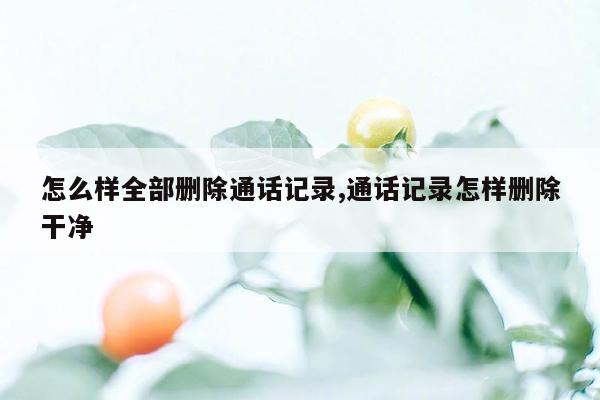 怎么样全部删除通话记录,通话记录怎样删除干净