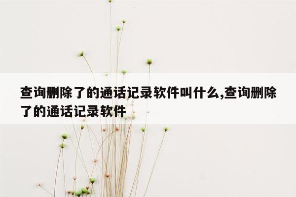 查询删除了的通话记录软件叫什么,查询删除了的通话记录软件