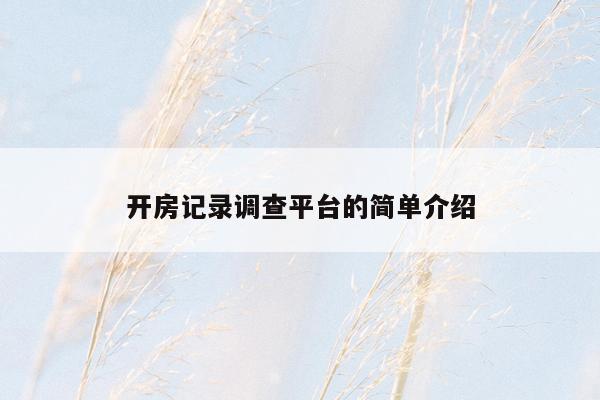开房记录调查平台的简单介绍