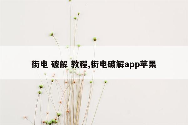 街电 破解 教程,街电破解app苹果