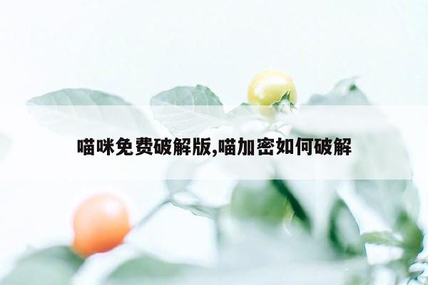 喵咪免费破解版,喵加密如何破解