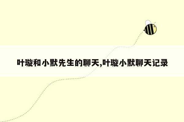 叶璇和小默先生的聊天,叶璇小默聊天记录