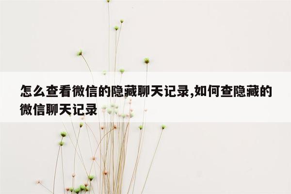 怎么查看微信的隐藏聊天记录,如何查隐藏的微信聊天记录