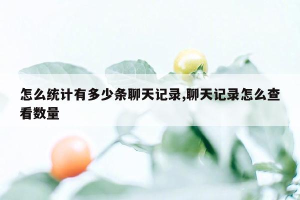 怎么统计有多少条聊天记录,聊天记录怎么查看数量