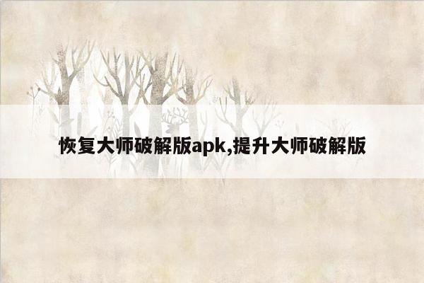 恢复大师破解版apk,提升大师破解版