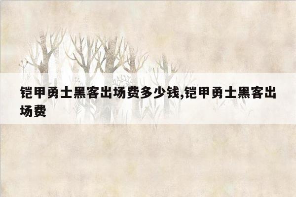 铠甲勇士黑客出场费多少钱,铠甲勇士黑客出场费