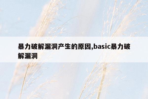 暴力破解漏洞产生的原因,basic暴力破解漏洞