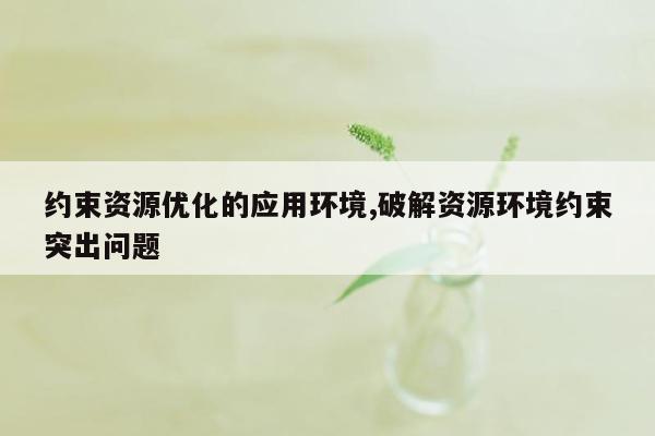 约束资源优化的应用环境,破解资源环境约束突出问题