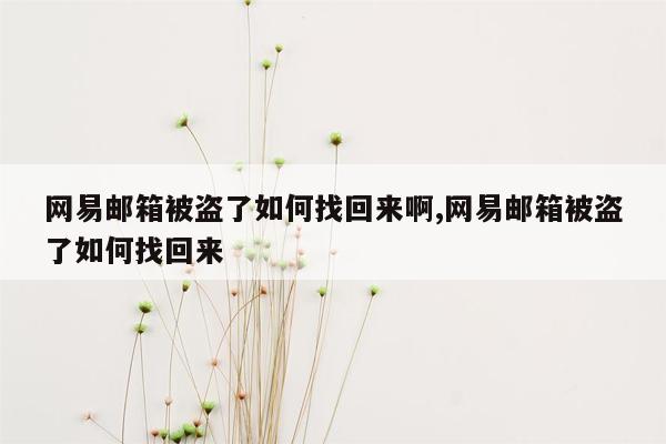 网易邮箱被盗了如何找回来啊,网易邮箱被盗了如何找回来