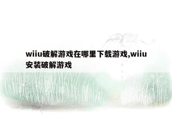 wiiu破解游戏在哪里下载游戏,wiiu安装破解游戏