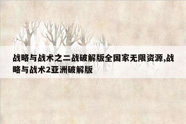 战略与战术之二战破解版全国家无限资源,战略与战术2亚洲破解版