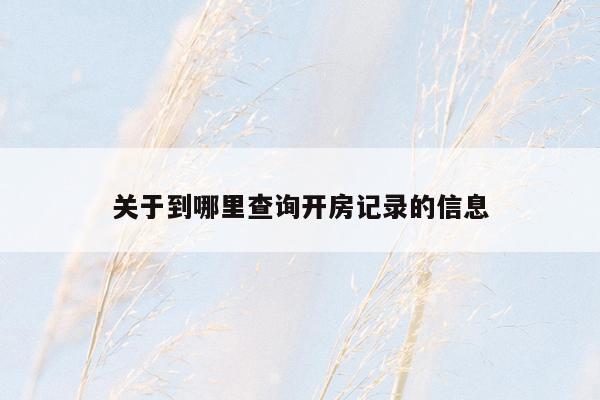关于到哪里查询开房记录的信息