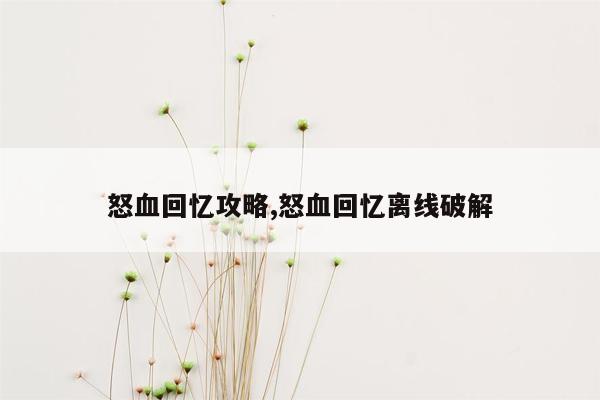 怒血回忆攻略,怒血回忆离线破解